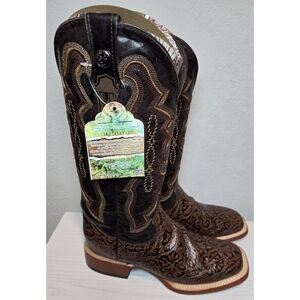 Tanner Mark Womens Boots Fango Tooled Floral Leather Brown 9 Womens New Cowgirl